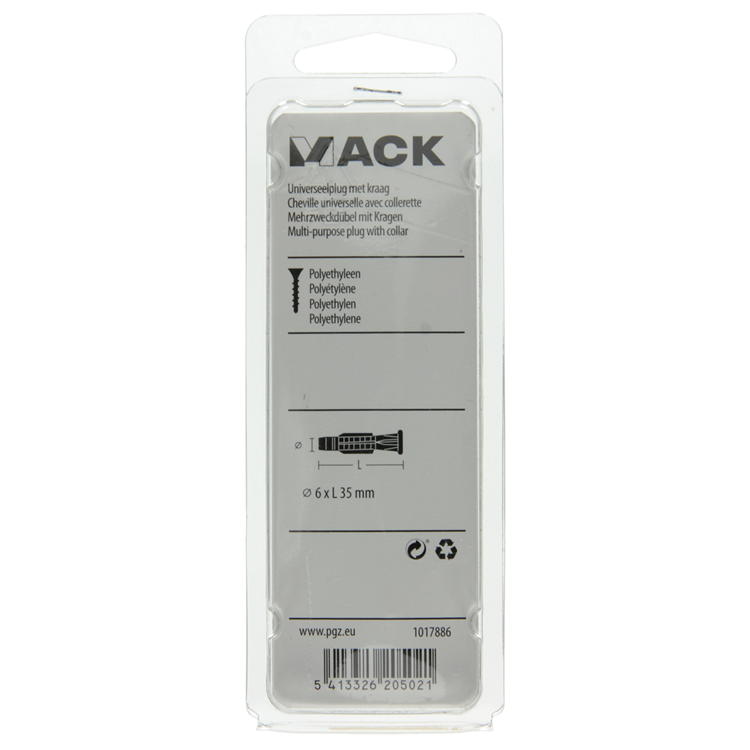 Mack 1017886 - enchufe universal con collar de polietileno.20uds 6 x 35 mm | 5 piezas