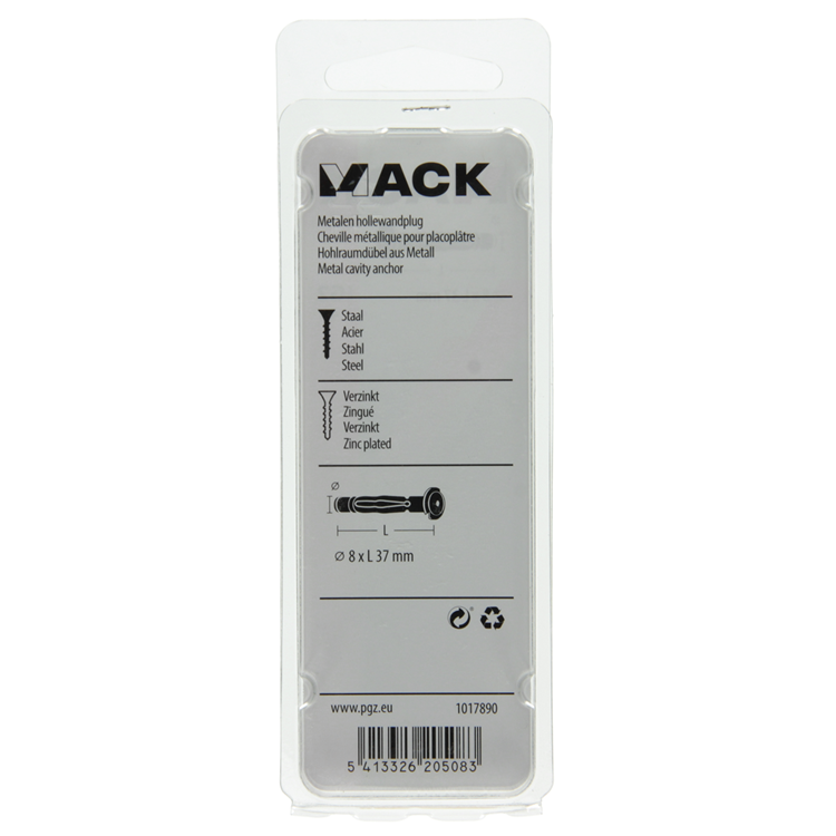 Mack 1017890 - taco de pared hueco de metal galvanizado 4 piezas 8 x37 mm | 10 piezas