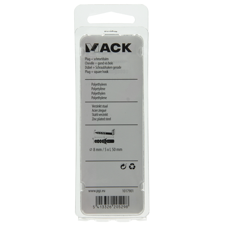 Mack 1017901 - tapón + tornillo pulgar polieth 4 piezas 8mm 5x50mm | 5 piezas