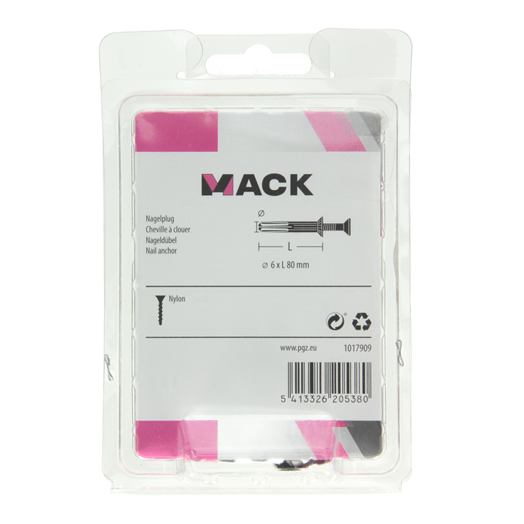 Mack 1017909 - taco clavo de nylon poliamida 9 piezas 6 x 80 mm | 5 piezas