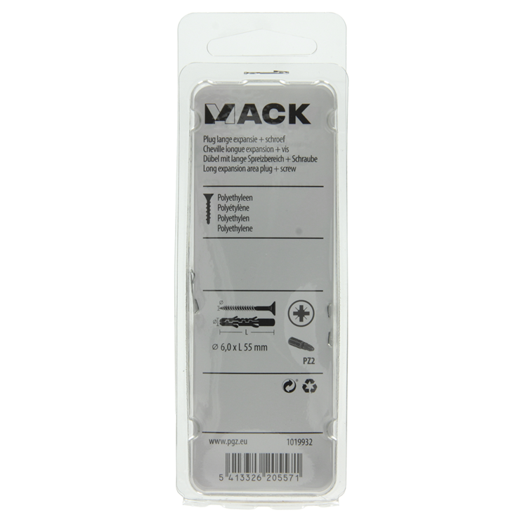 Mack 1019932 - enchufe largo exp.polieth. + scr. 4x70 12uds 6x55mm | 5 piezas