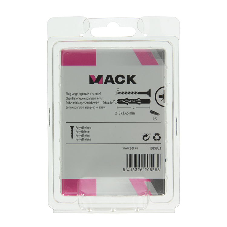 Mack 1019933 - enchufe largo exp.polieth. + scr. 5x80 8 piezas 8 x 65 mm | 5 piezas