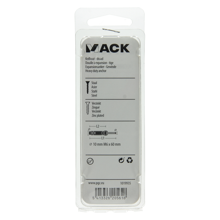 Mack 1019935 - perno de cuña con espárrago roscado. galvanizado 4 piezas m6 x 60 mm | 5 piezas