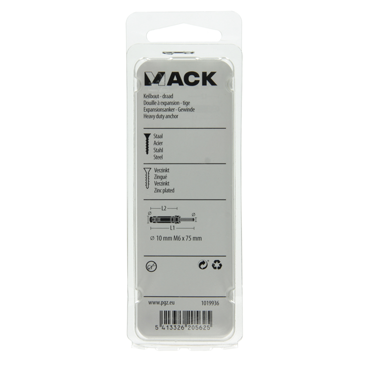 Mack 1019936 - perno de cuña con espárrago roscado. galvanizado 4 piezas m6 x 75 mm | 5 piezas