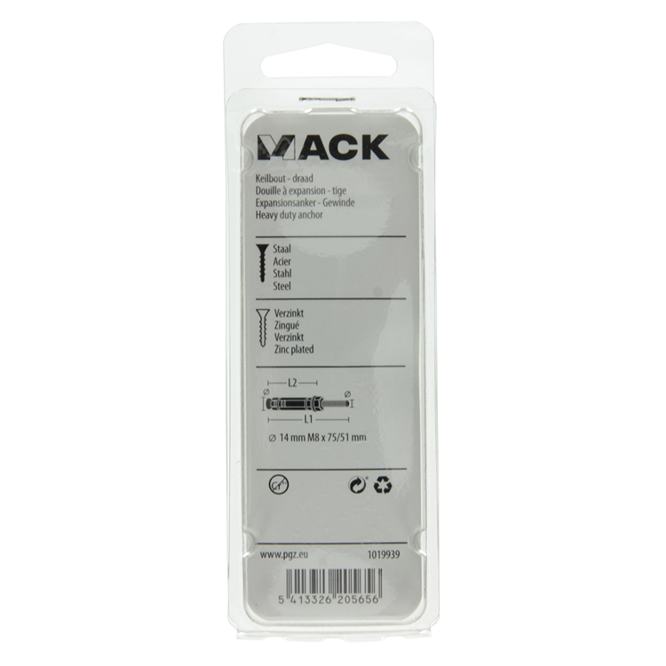 Mack 1019939 - perno de cuña con espárrago roscado. galvanizado3 uds m8x75 51mm | 5 piezas