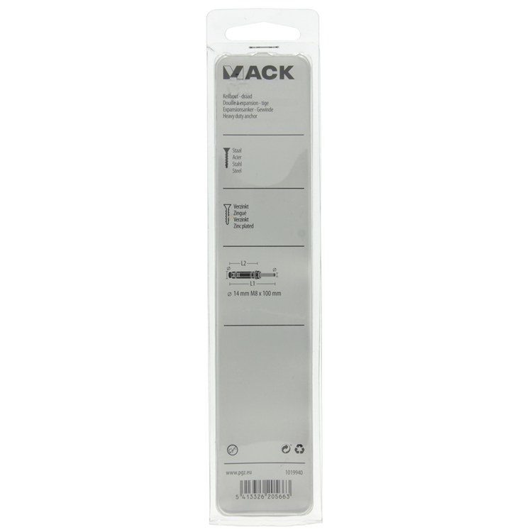 Mack 1019940 - perno de cuña con espárrago roscado. galvanizado2 piezas m8 x 100 mm | 5 piezas