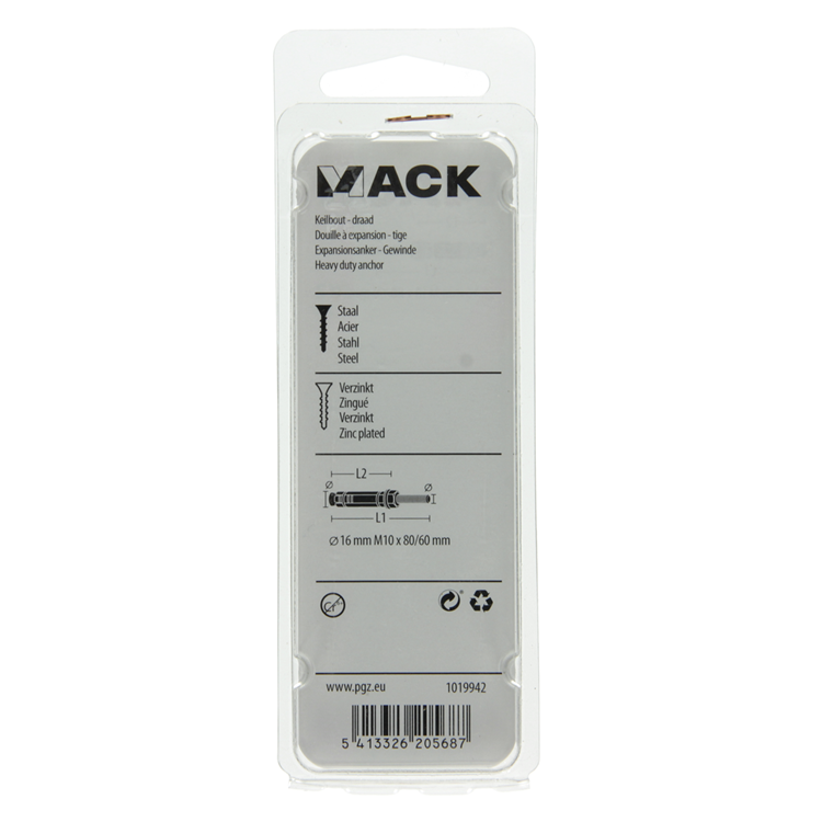 Mack 1019942 - perno de cuña con espárrago roscado. galvanizado2 piezas m10 x 80mm | 5 piezas