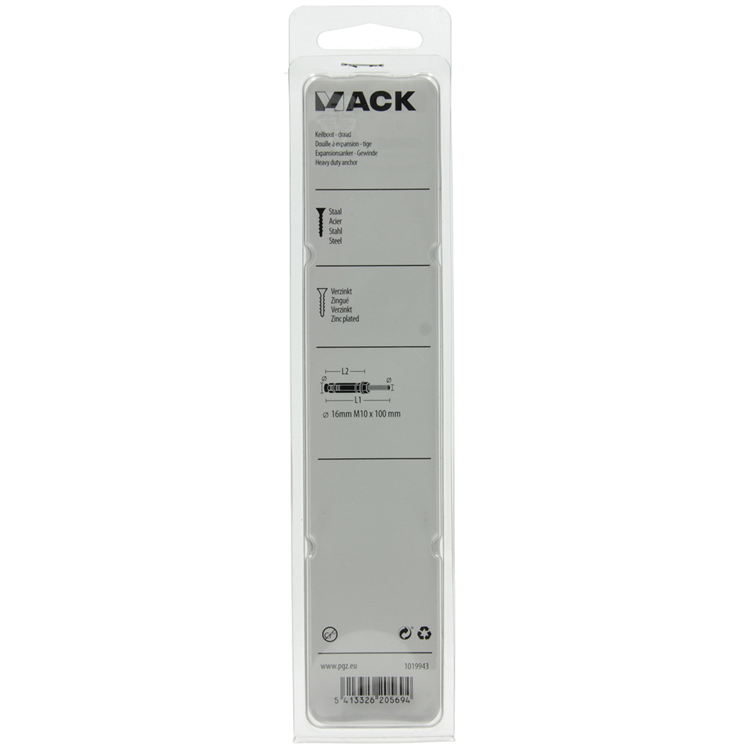 Mack 1019943 - perno de cuña con espárrago roscado. galvanizado2 piezas m10 x 100mm | 5 piezas