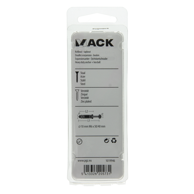 Mack 1019946 - perno de cuña perno de 6 lados galvanizado 4 piezas m6x50 | 10 piezas