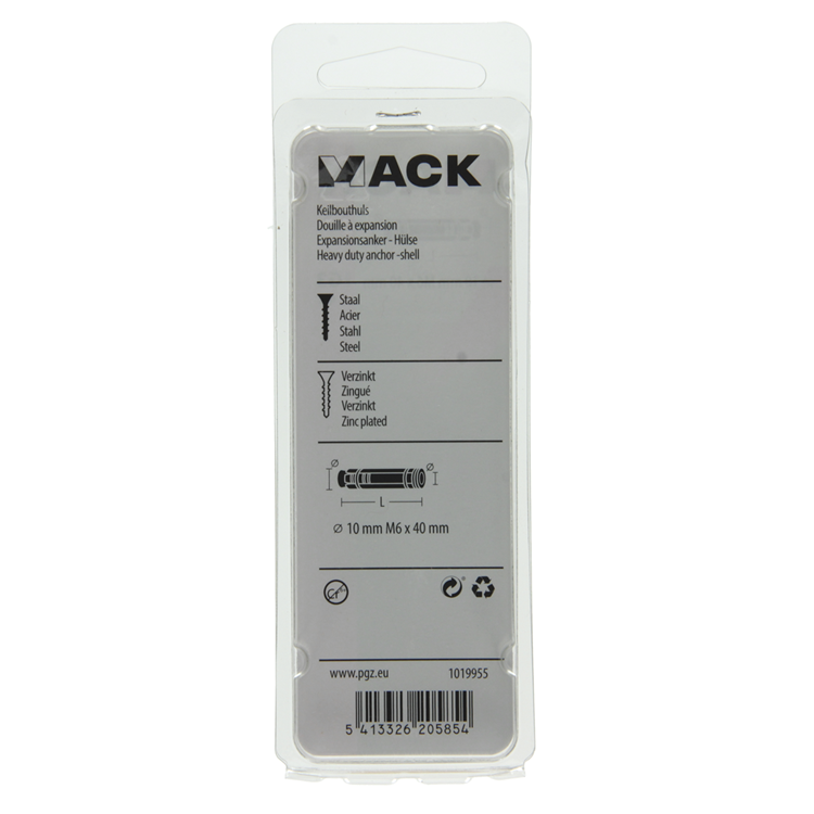 Mack 1019955 - manguito de perno cuña galvanizado 4 piezas m6 x 40 mm | 10 piezas