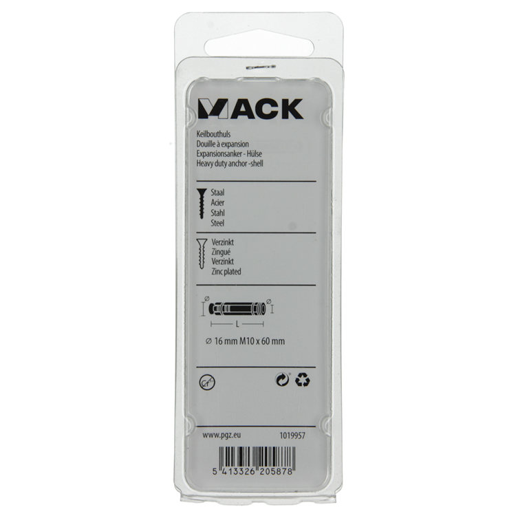 Mack 1019957 - manguito de perno cuña galvanizado 2 piezas m10 x 60 mm | 5 piezas