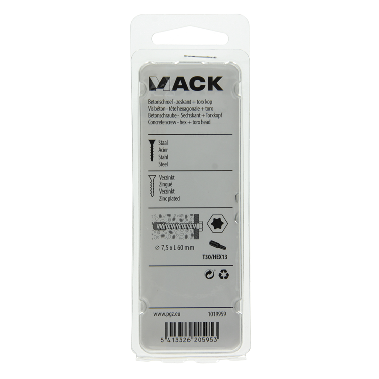 Mack 1019959 - tornillo para hormigón galvanizado 6 puntos 4 piezas 7,5 x 60 mm | 5 piezas