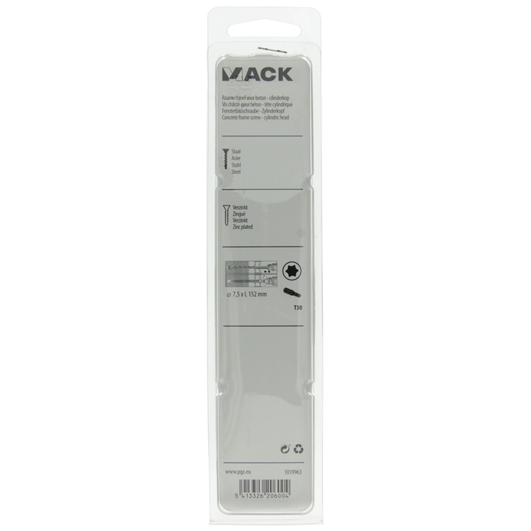 Mack 1019963 - tornillo ventana hormigón culata galvanizada 4uds 7,5 x152 mm | 5 piezas