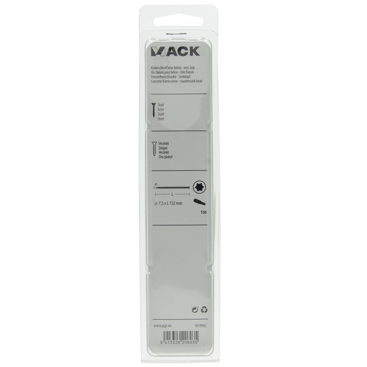 Mack 1019965 - tornillo ventana hormigón galvanizado con cabeza 8 piezas 7,5 x132 mm | 5 piezas