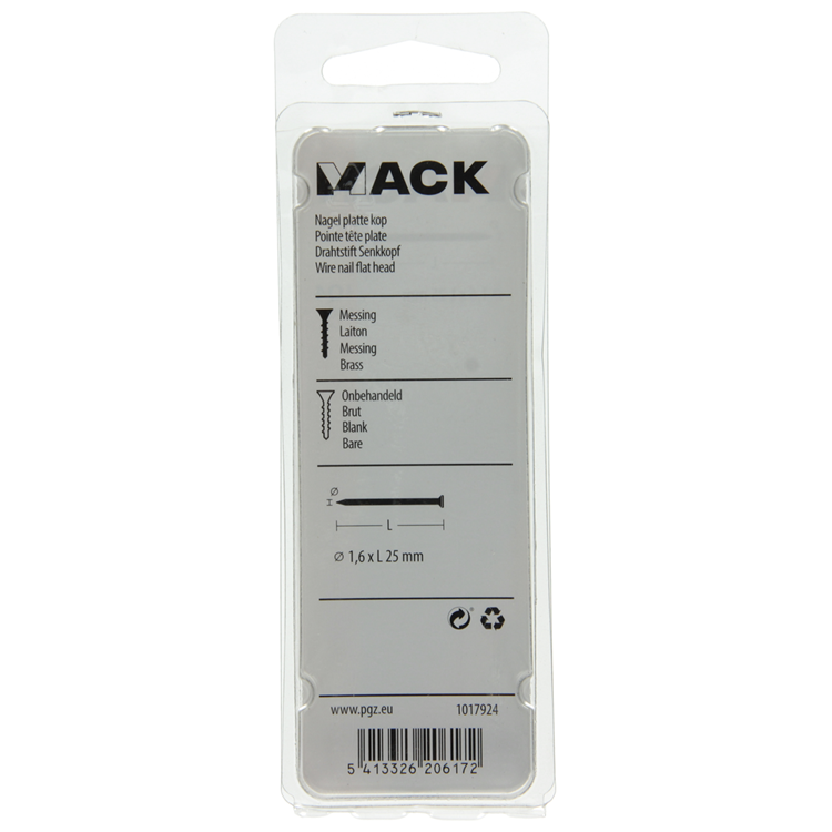 Mack 1017924 - clavo cabeza plana latón 100gr1,6 x 25 mm | 5 piezas