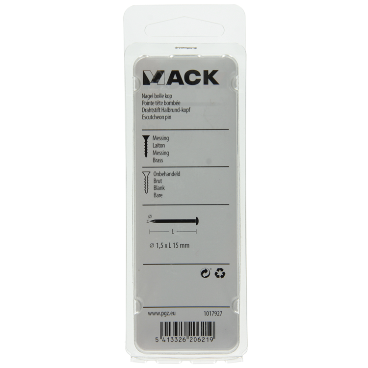 Mack 1017927 - clavo cabeza convexa latón 100 gr1,5 x 15 mm | 5 piezas