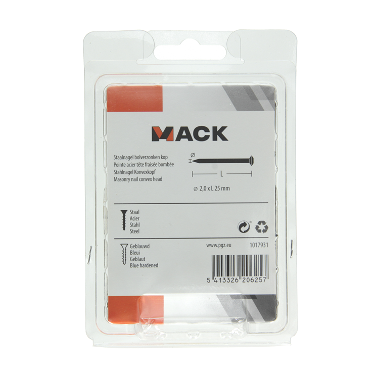 Mack 1017931 - clavo de acero bvk acero pavonado 150 gr 2,0 x 25 mm | 5 piezas