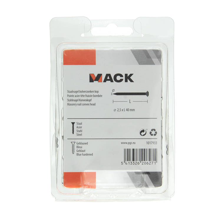 Mack 1017933 - clavo de acero bvk acero pavonado 200 gr 2,5 x 40 mm | 5 piezas
