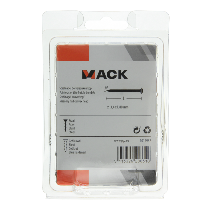 Mack 1017937 - clavo de acero bvk acero pavonado 200 gr 3,4 x 80 mm | 5 piezas