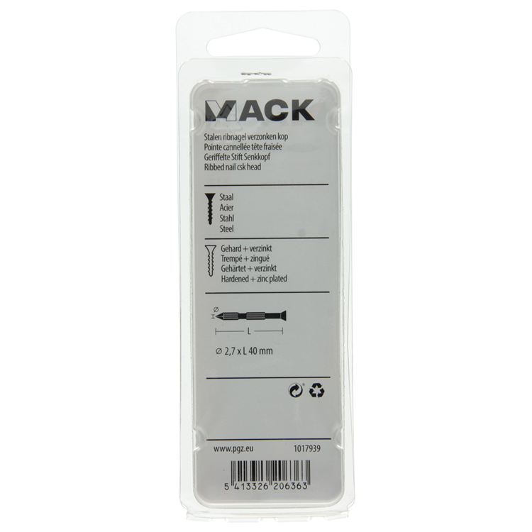 Mack 1017939 - clavo para costillas de acero reino unido pc. endurecido + galvanizado 55 piezas 2,7 x 40 mm | 5 piezas