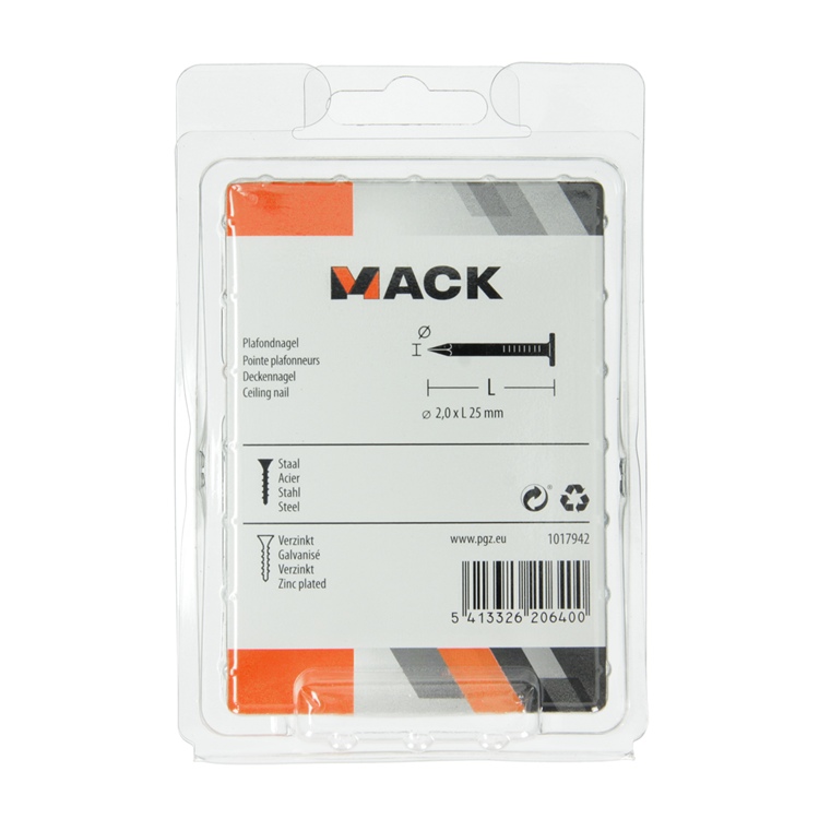 Mack 1017942 - Clavo de techo acero galvanizado 250 gr 2,0 x 25 mm | 5 piezas