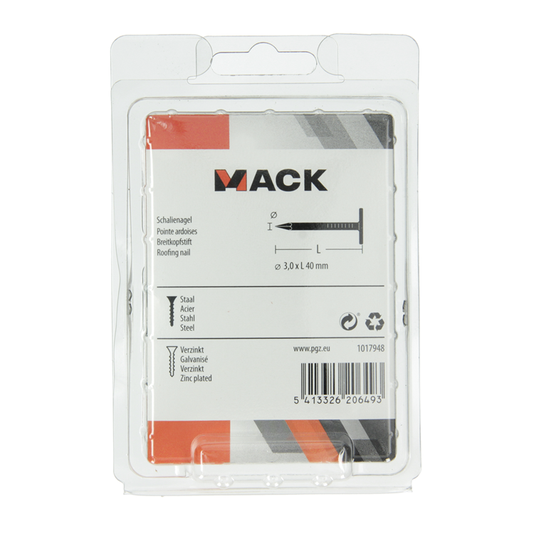 Mack 1017948 - clavo de esquisto de acero galvanizado 250 gr 3,0 x 40 mm | 5 piezas