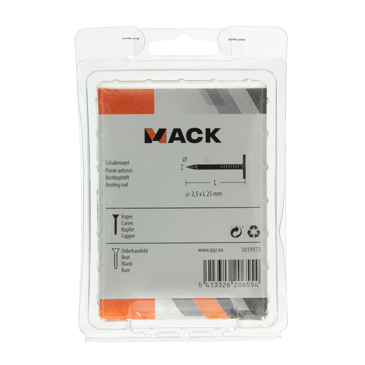 Mack 1019973 - clavo esquisto cobre 180 gr 2,5 x 25 mm | 5 piezas