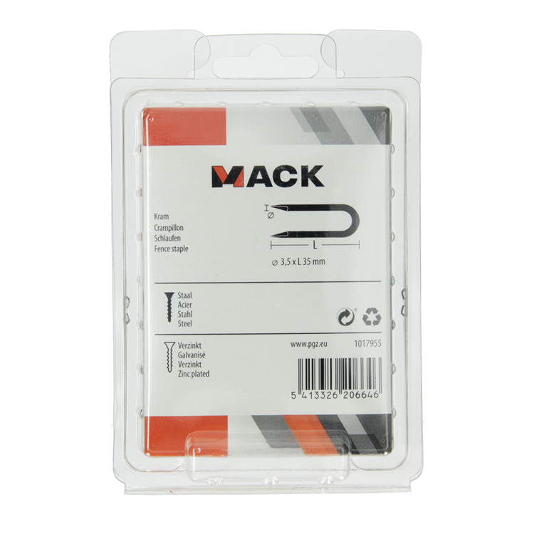 Mack 1017955 - grapa acero galvanizado 250 gr 3,5 x 35 mm | 5 piezas