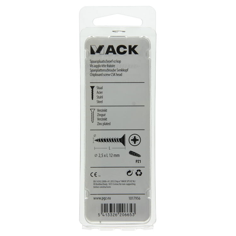 Mack 1017956 - tornillo para aglomerado con cabeza chapada en amarillo 200uds 2,5 x 12 mm | 10 piezas