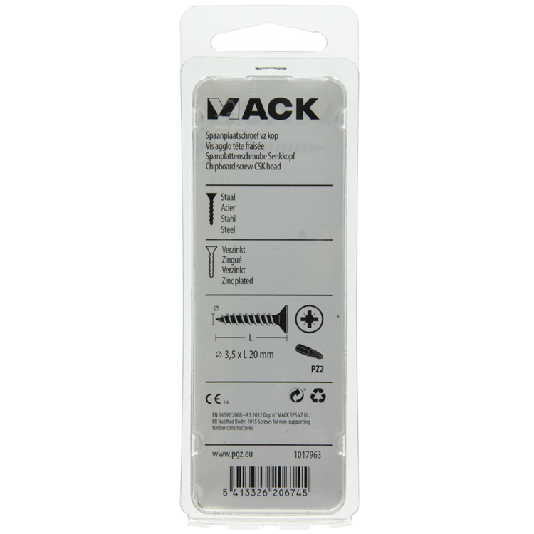 Mack 1017963 - tornillo para aglomerado con cabeza galvanizado amarillo 100uds 3,5 x 20 mm | 5 piezas