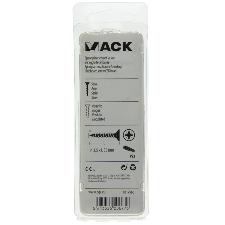 Mack 1017966 - tornillo para aglomerado con cabeza chapada en amarillo. 65 piezas 3,5 x 35 mm | 5 piezas