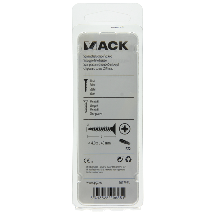 Mack 1017973 - tornillo para aglomerado con cabeza chapada en amarillo. 40 piezas 4,0 x 40 mm | 5 piezas