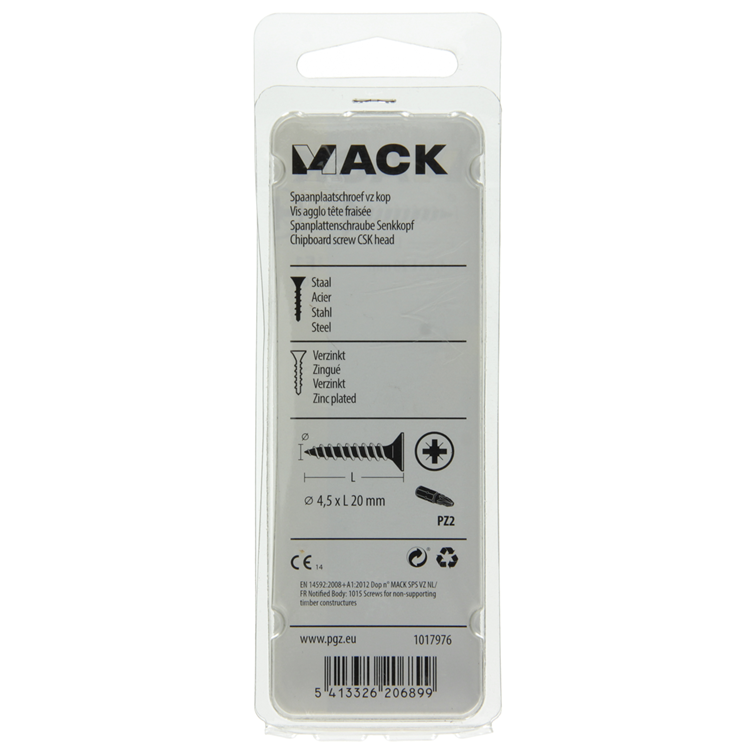 Mack 1017976 - tornillo para aglomerado con cabeza chapada en amarillo. 70 piezas 4,5 x 20 mm | 5 piezas