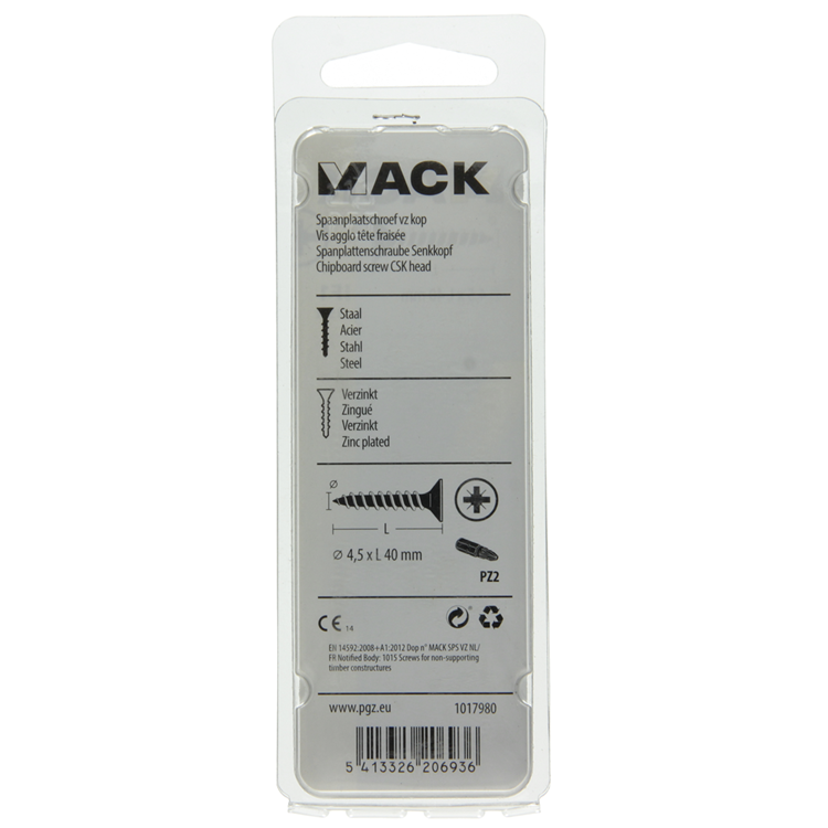 Mack 1017980 - vite per truciolare con testa placcata gialla. 35 pezzi 4,5 x 40 mm | 5 pezzi