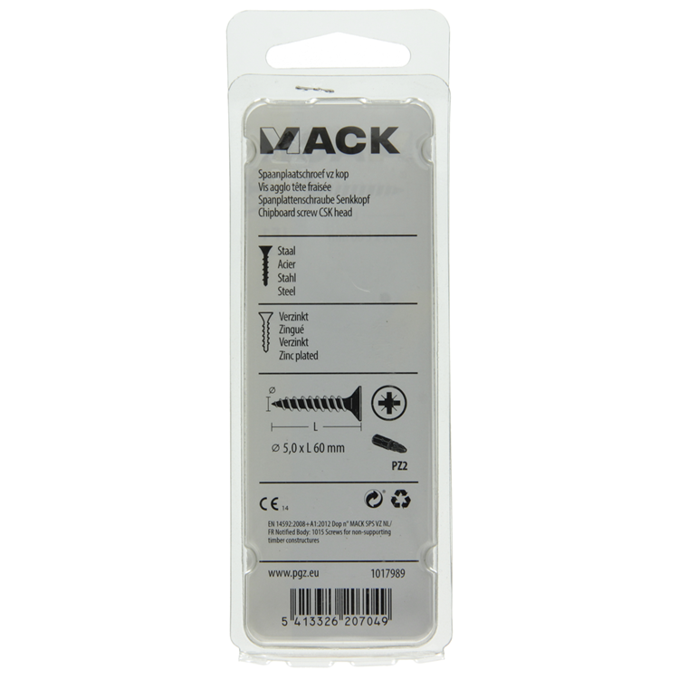 Mack 1017989 - Tornillo para aglomerado con cabeza chapada en amarillo. 23 piezas 5,0 x 60 mm | 5 piezas
