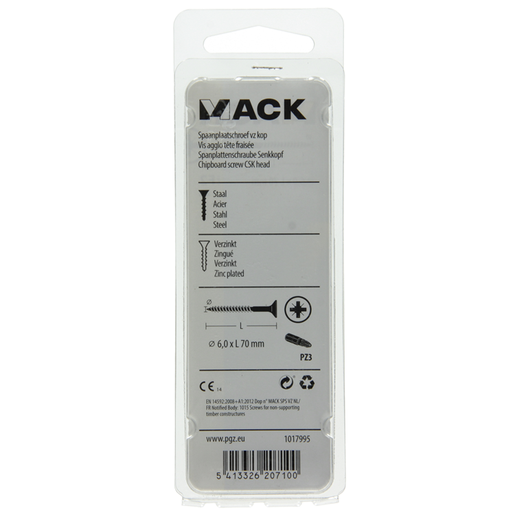 Mack 1017995 - Tornillo para aglomerado con cabeza chapada en amarillo. 12 piezas 6,0 x 70 mm | 5 piezas