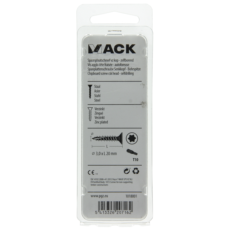 Mack 1018001 - cabeza de tornillo de chip automontable chapado en amarillo 175 piezas 3,0 x 20 mm | 5 piezas