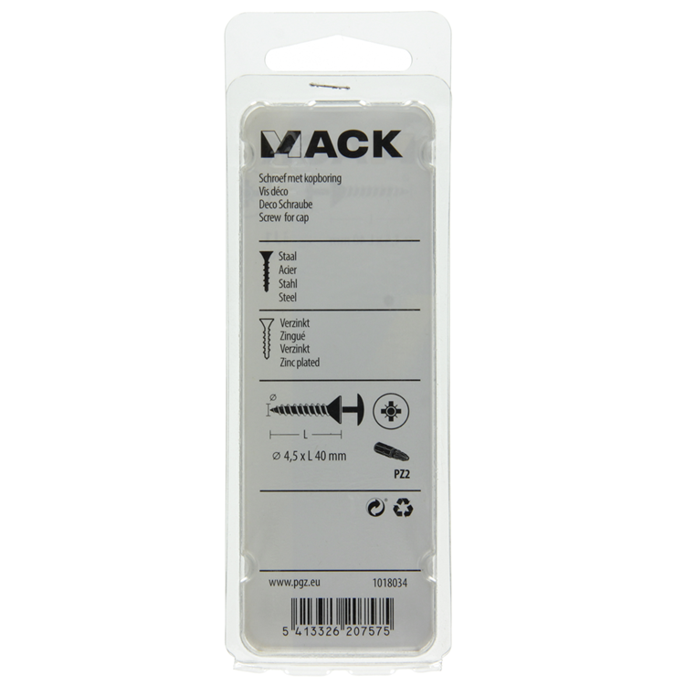 Mack 1018034 - tornillo con cabeza, acero galvanizado. 30 piezas 4,5 x 40 mm | 5 piezas