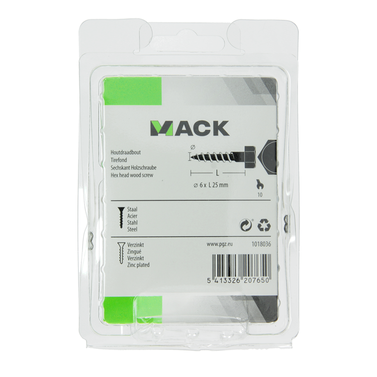 Mack 1018036 - perno rosca madera acero galvanizado 42 piezas 6 x 25 mm | 5 piezas