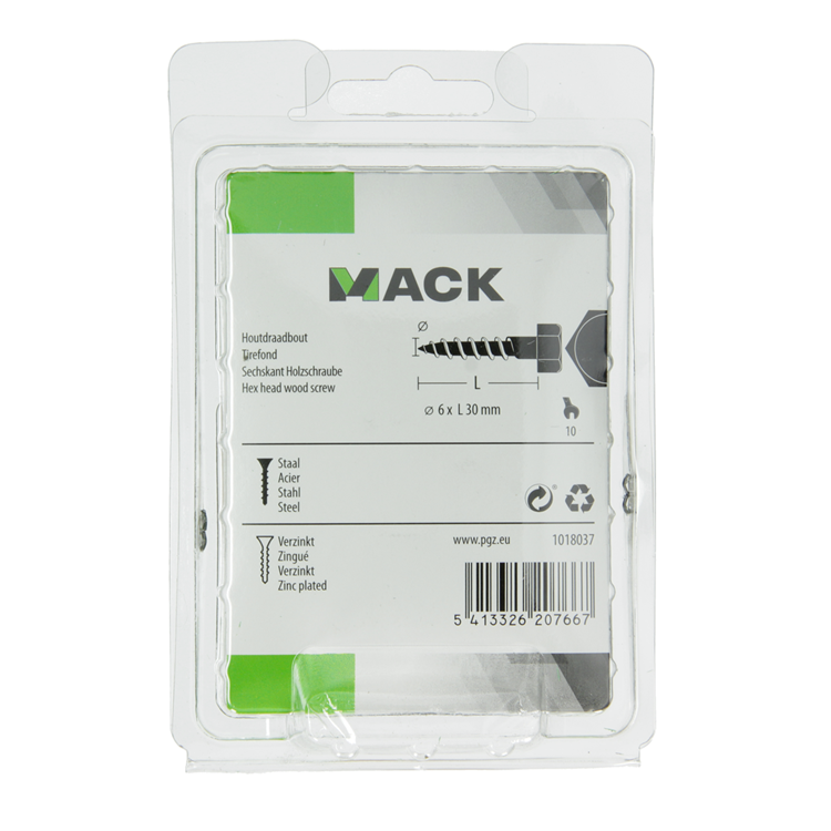 Mack 1018037 - perno rosca madera acero galvanizado 40 piezas 6 x 30 mm | 5 piezas