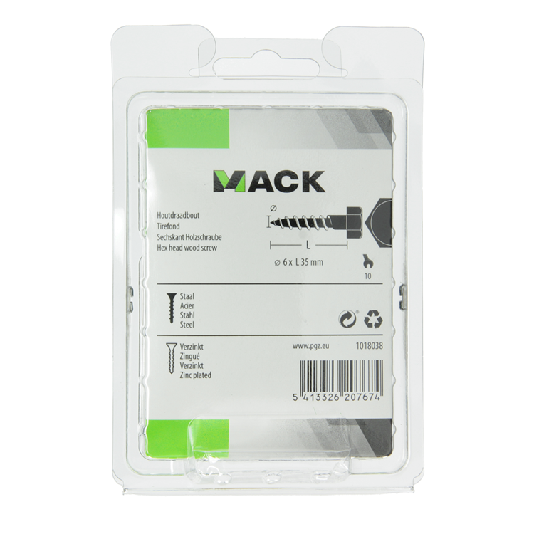 Mack 1018038 - perno rosca madera acero galvanizado 35 piezas 6 x 35 mm | 5 piezas