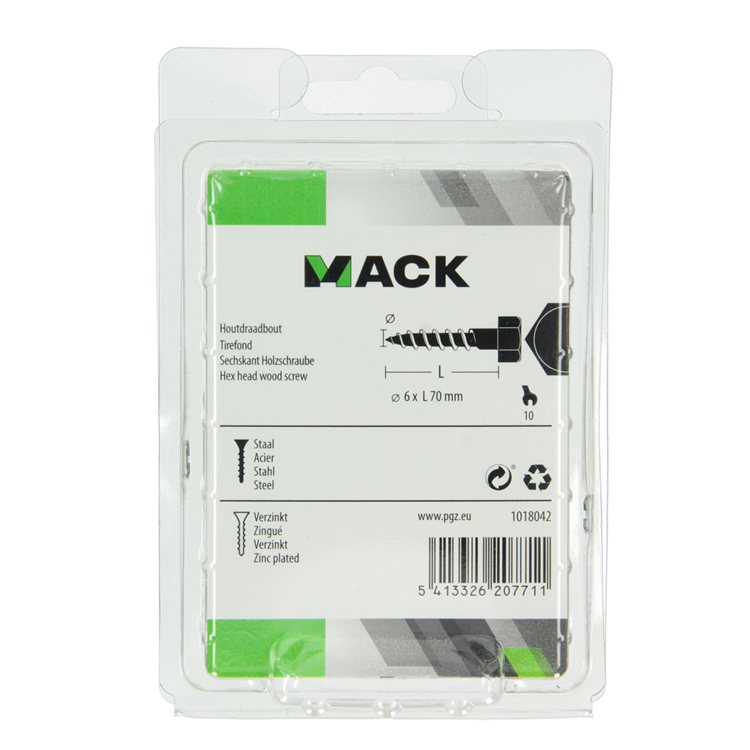 Mack 1018042 - perno roscado para madera acero galvanizado 21 piezas 6 x 70 mm | 5 piezas