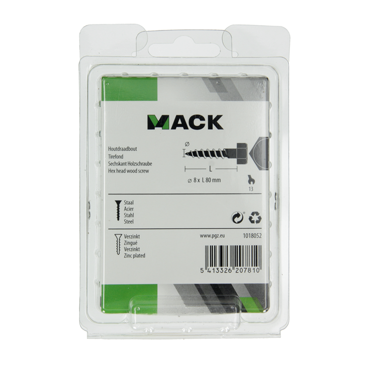 Mack 1018052 - perno roscado para madera acero galvanizado 13 piezas 8 x 80 mm | 5 piezas