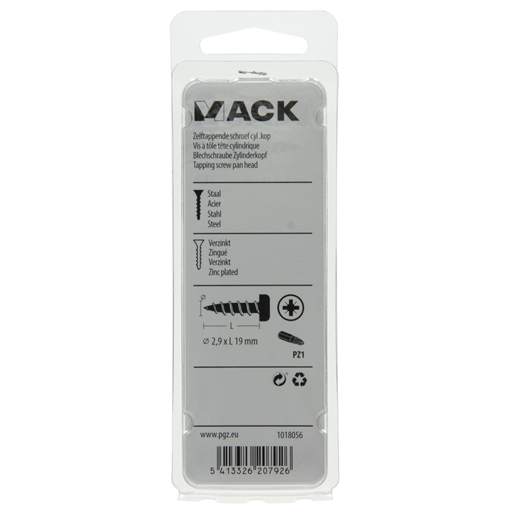 Mack 1018056 - tornillo autorroscante culata galv. 80 piezas 2,9 x 19 mm | 10 piezas