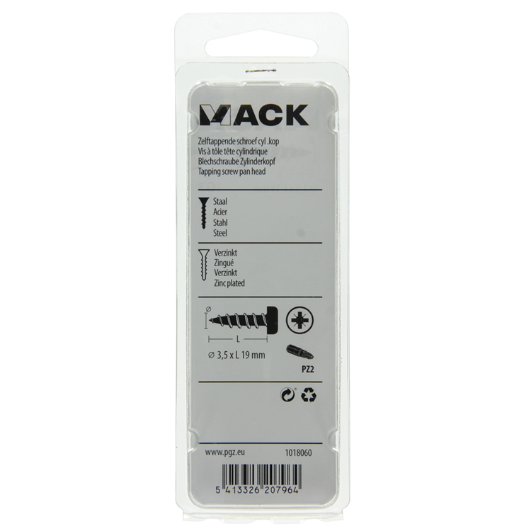 Mack 1018060 - tornillo autorroscante culata galv. 70 piezas 3,5 x 19 mm | 5 piezas