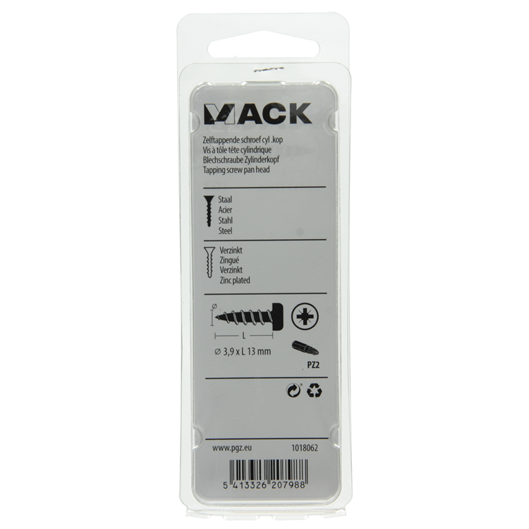 Mack 1018062 - tornillo autorroscante con cabeza cilíndrica galvanizada. 65 piezas 3,9 x 13 mm | 10 piezas