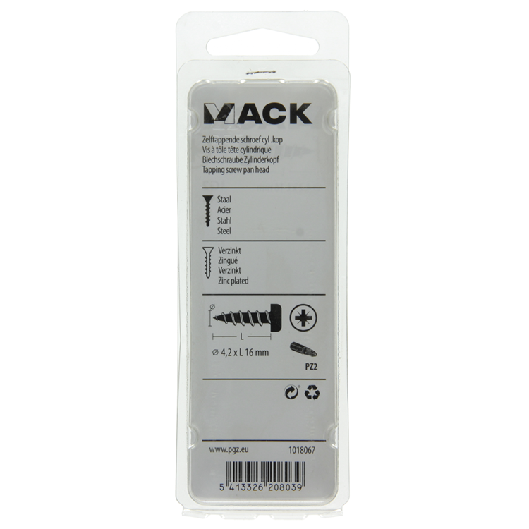 Mack 1018067 - tornillo autorroscante con cabeza cilíndrica galvanizada. 54 piezas 4,2 x 16 mm | 5 piezas