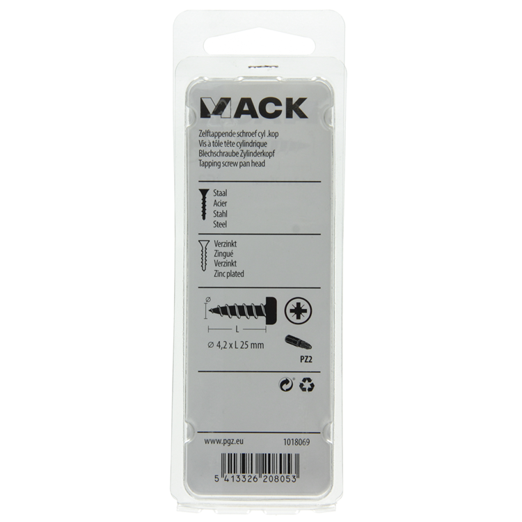 Mack 1018069 - tornillo autorroscante con cabeza cilíndrica galvanizada. 42 piezas 4,2 x 25 mm | 5 piezas