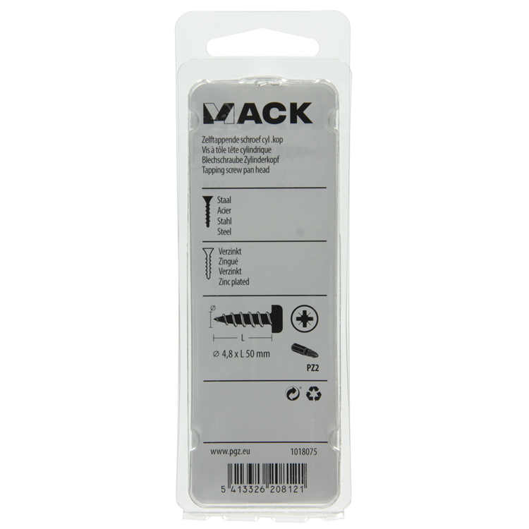 Mack 1018075 - tornillo autorroscante culata galv. 18 piezas 4,8 x 50 mm | 5 piezas