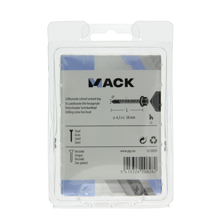 Mack 1018089 - tornillo hexagonal autoperforante. cabeza galvanizada. 40 piezas 6,3 x 38 mm | 5 piezas